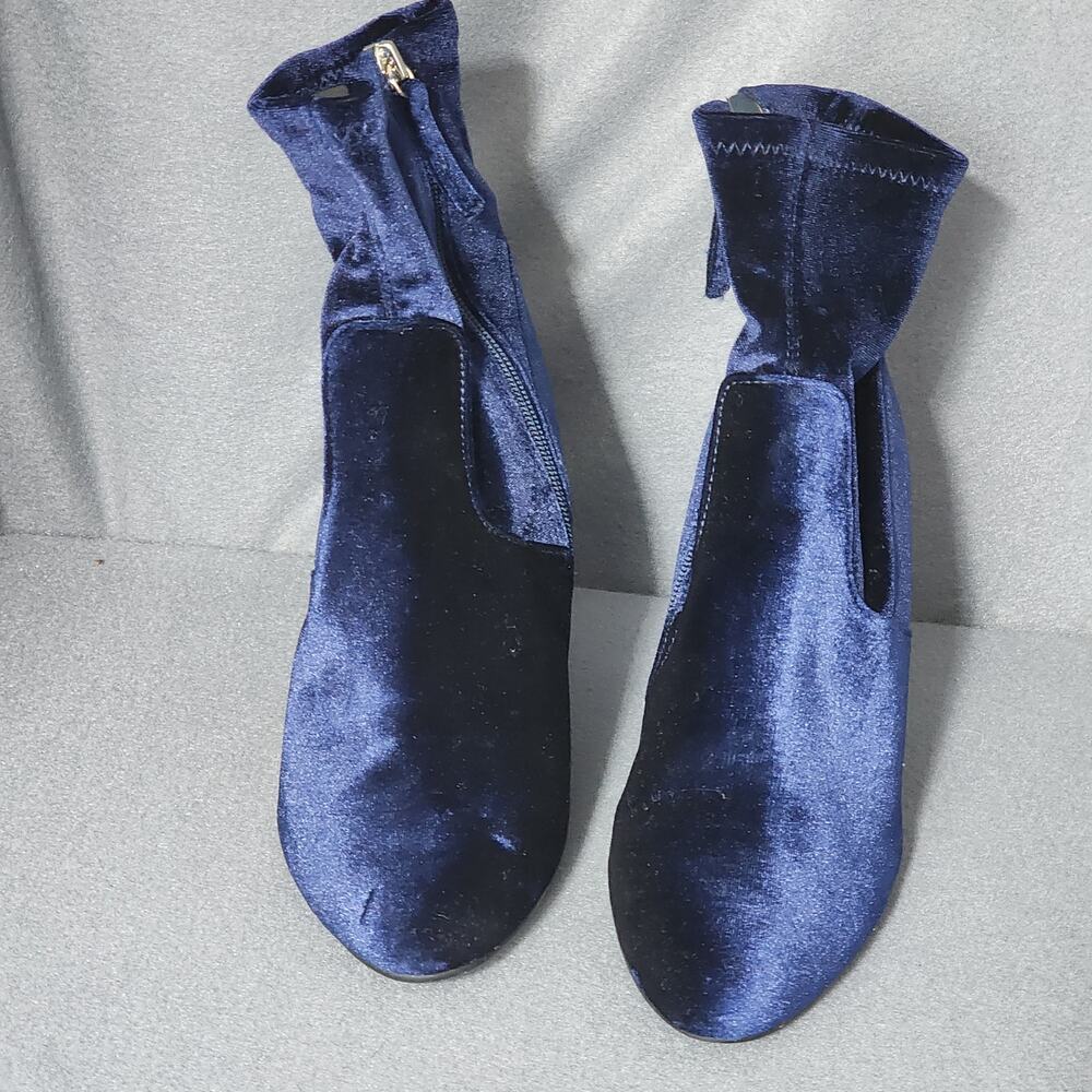 Steve Madden Womens Ankle Boots Booties 7.5 Edit Blue Velvet Side Zip 4" Heel - Picture 9 of 14